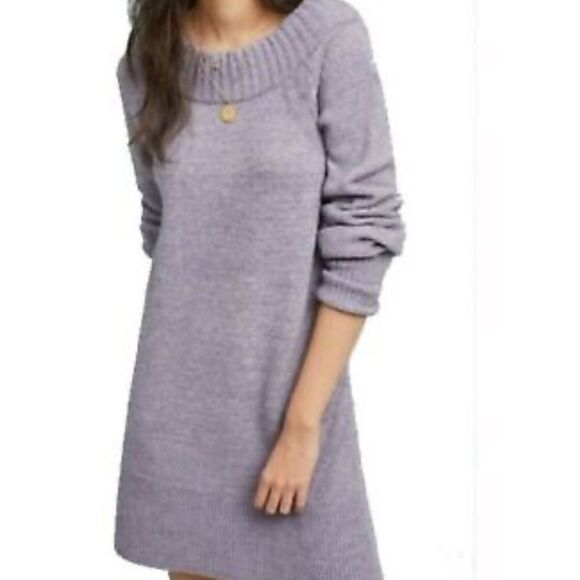 Anthropologie Purple Rhyme Knit Sweater Mini Dress - Picture 1 of 8